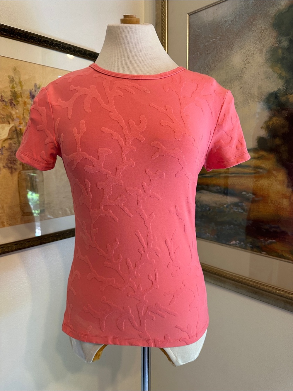 J. McLaughlin Coral Short-Sleeve Textured Stretchy Top Size Medium